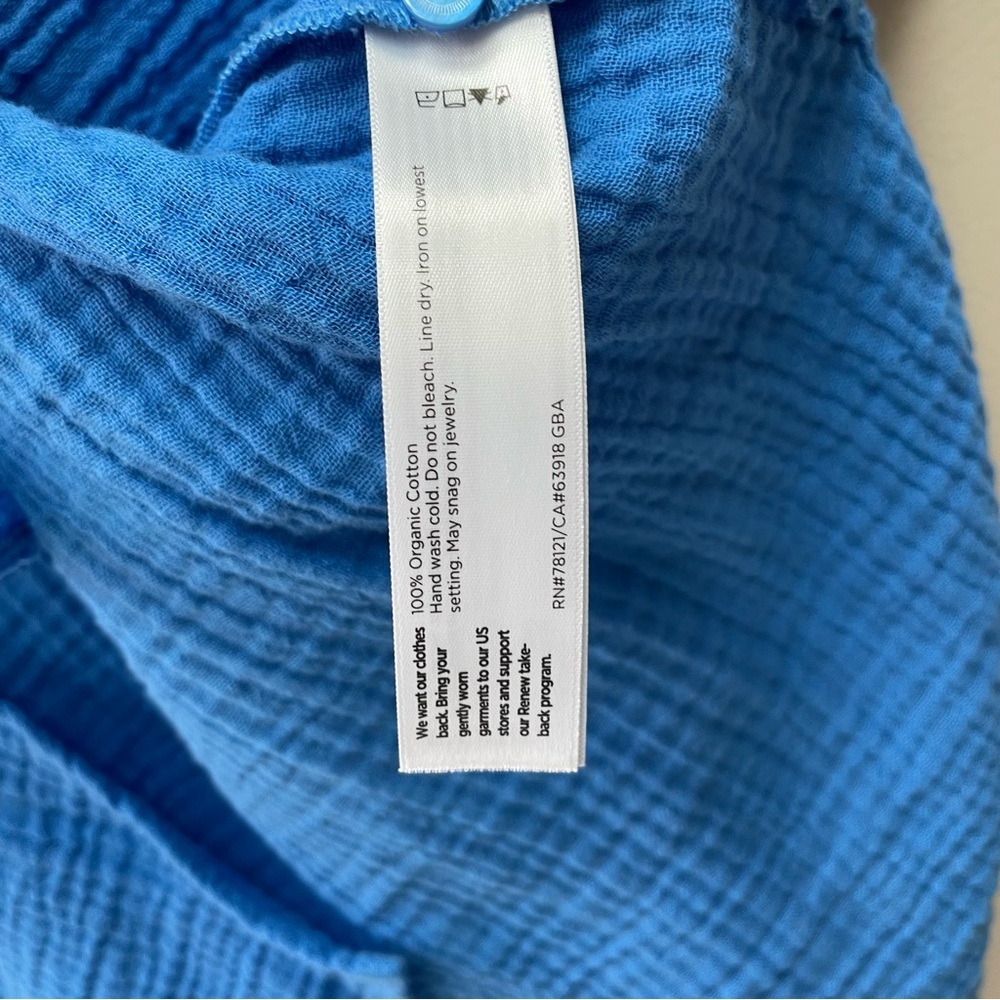 Eileen Fisher 100% Organic Blue Cotton Lofty Gauze Classic Collar Shirt Size M - Picture 5 of 6